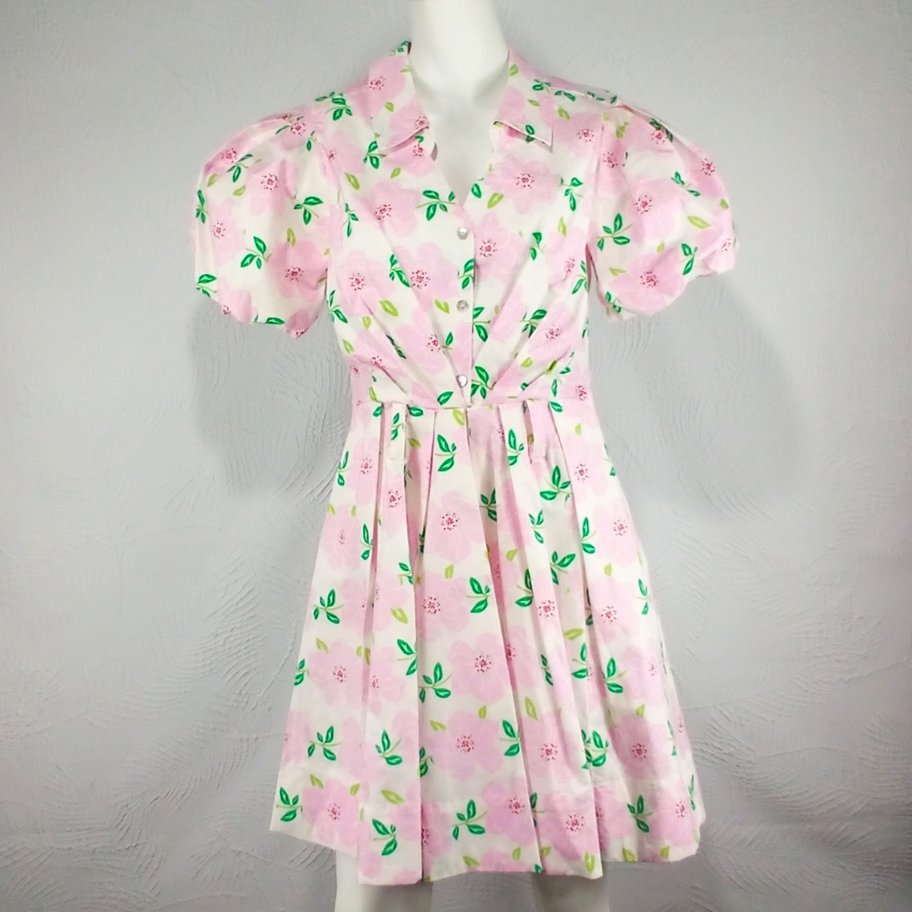 Draper James pink floral puff sleeved dress Sz.S